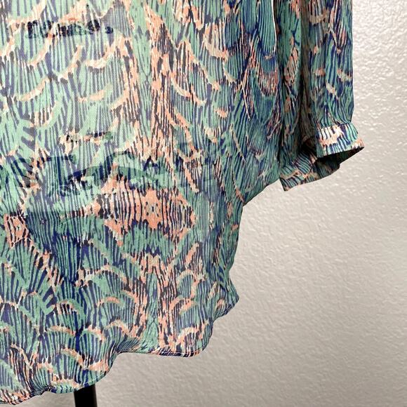 Lucky Brand Sz XL Sheer Long Sleeve V-Neck Tunic Ombre Pink to Blue Coverup Boho - Picture 4 of 10